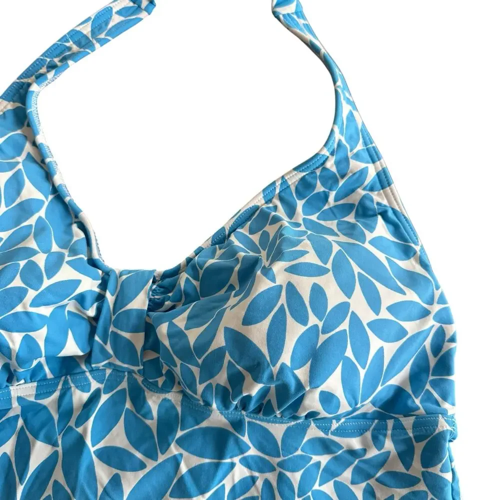 Lands End Women’s tankini top aqua/torquiose petal pattern, halter, 14